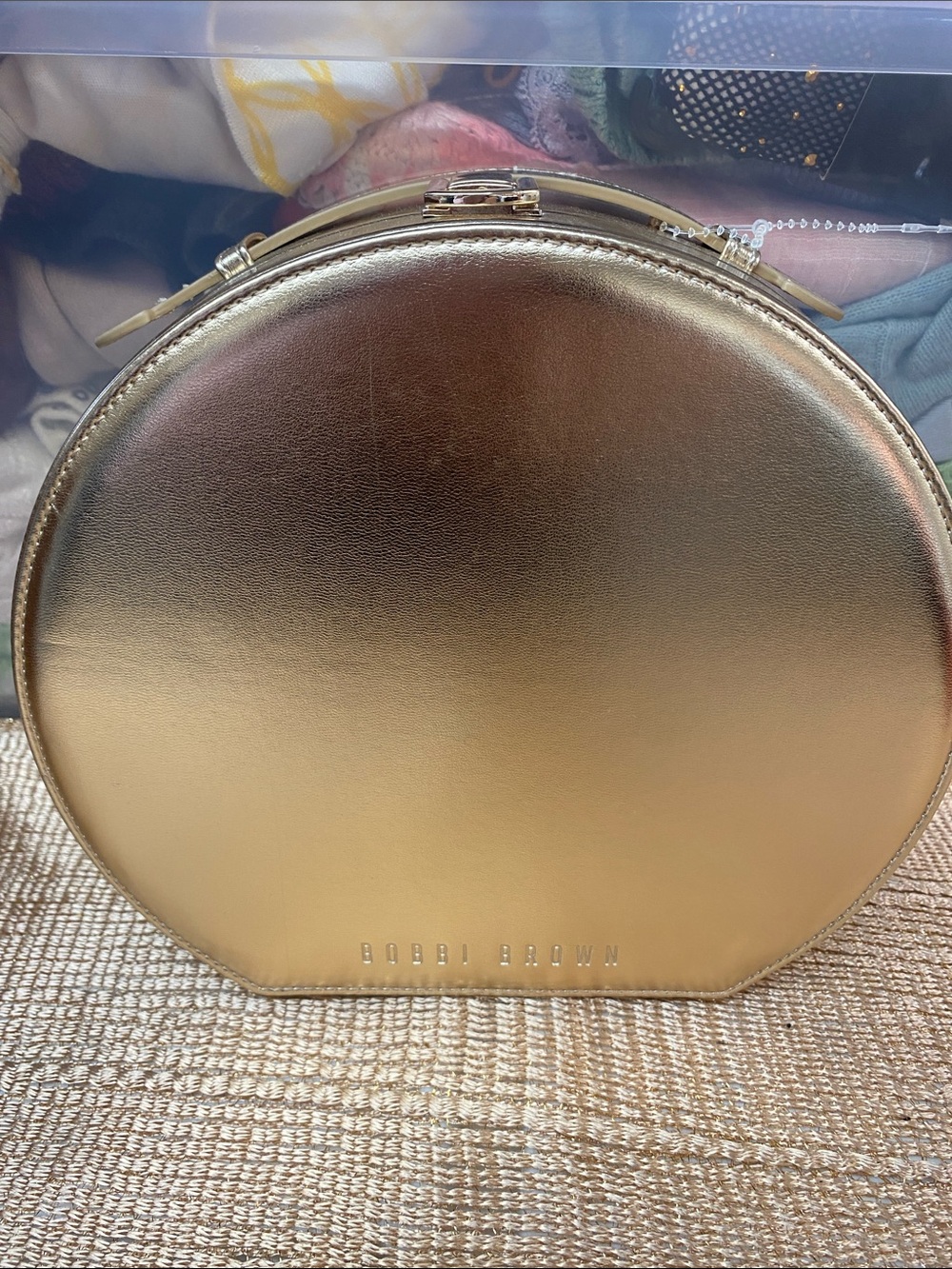 Bobbi Brown Metallic Gold Round Travel Cosmetic Case